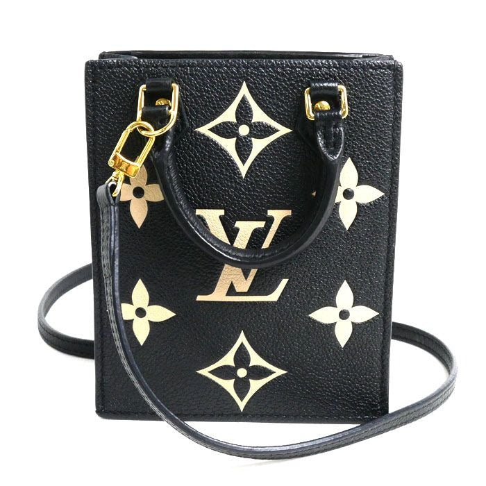 Louis Vuitton Petite Sac Plat 2-Way Shoulder Bag Monogram Empreinte Black Beige
