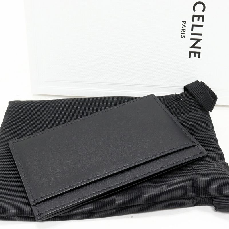 Celine Card Case Passcase Logo Card Case Card Holder Smooth Calfskin Black
