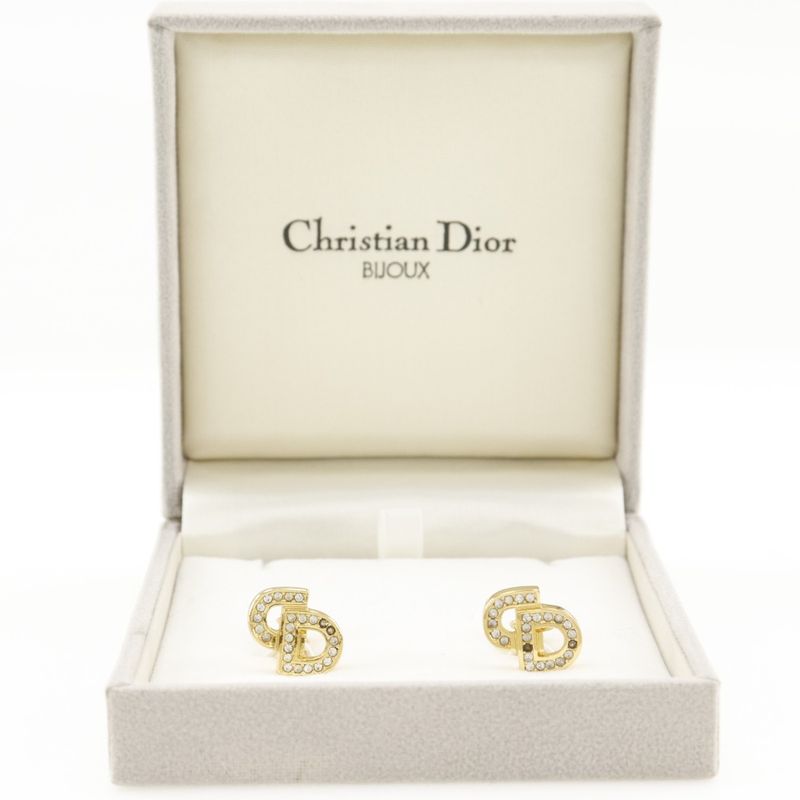 [dior] Christian Dior CD Logo Gold Plated And Rhinestone Ladies 5.0g Earring