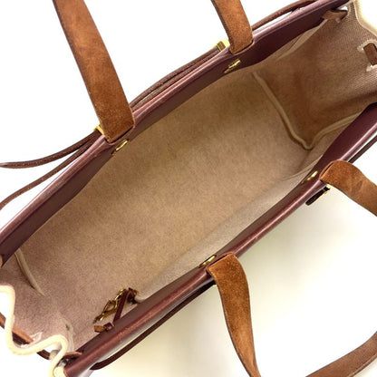 Hermes Herbag Cabas Su GM □F Engraved Leather × Canvas Brown Shoulder Bag Gold