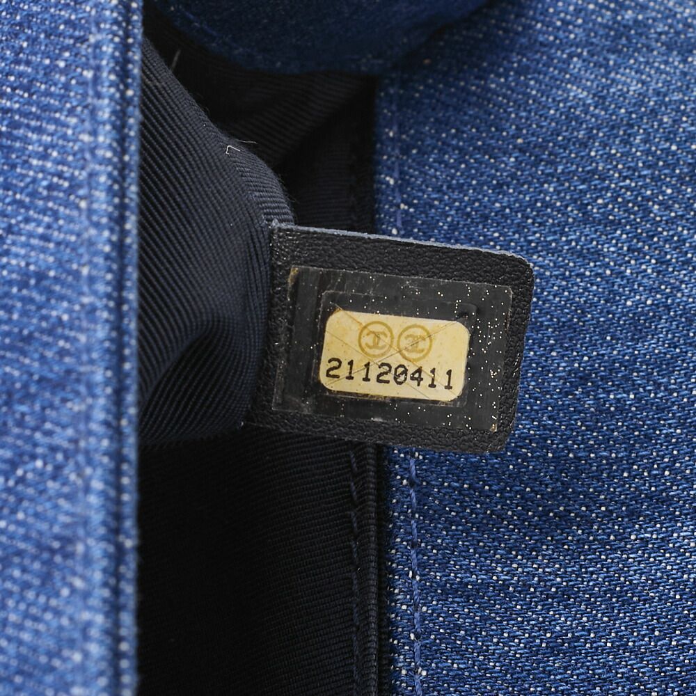 Chanel Boy Chanel Patchwork Chain Shoulder Denim Blue With Gold Hardware