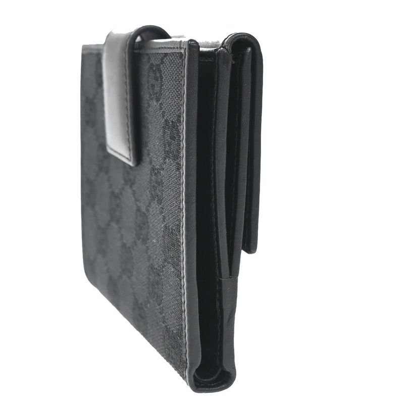 Gucci Wallet GG Bifold Wallet Black Canvas Leather 35ka628