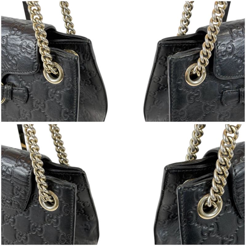 Gucci Chain Mini Shoulder Bag Sima Leather Black 2WAY Tassel Horsebit