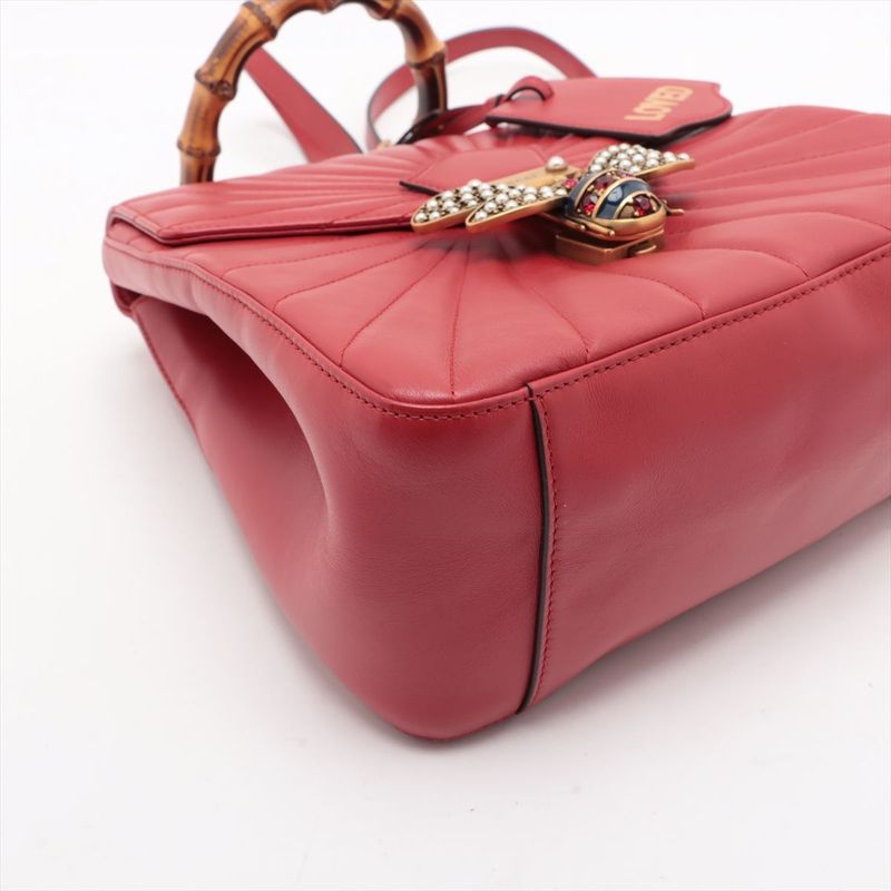 Gucci Bamboo Queen Margaret Leather Backpack Bee Red 476664 Made In Italy