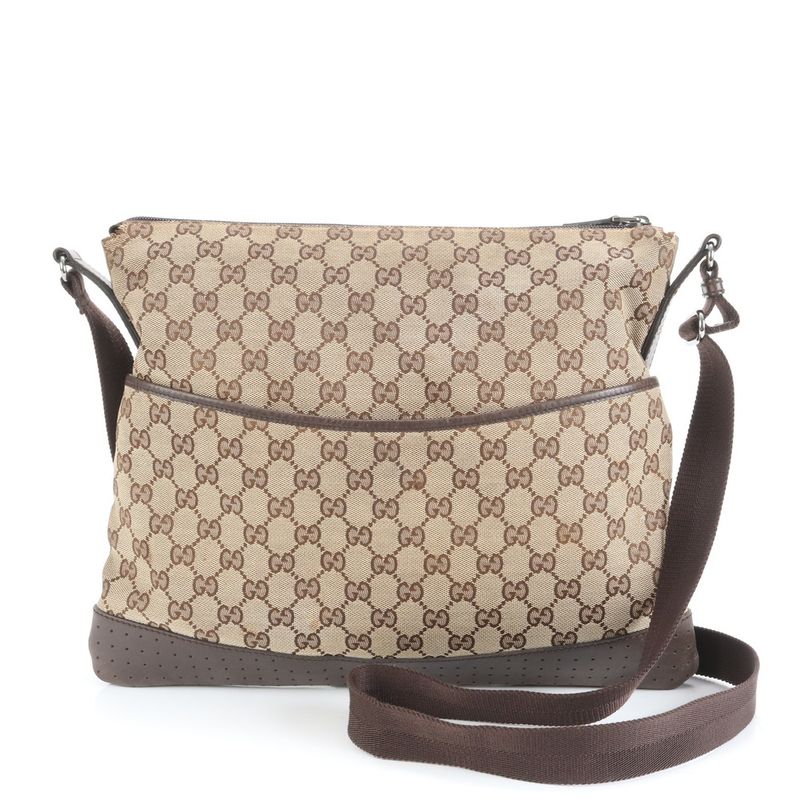 Gucci GG Canvas Perforated Leather Shoulder Bag Crossbody Messenger Business