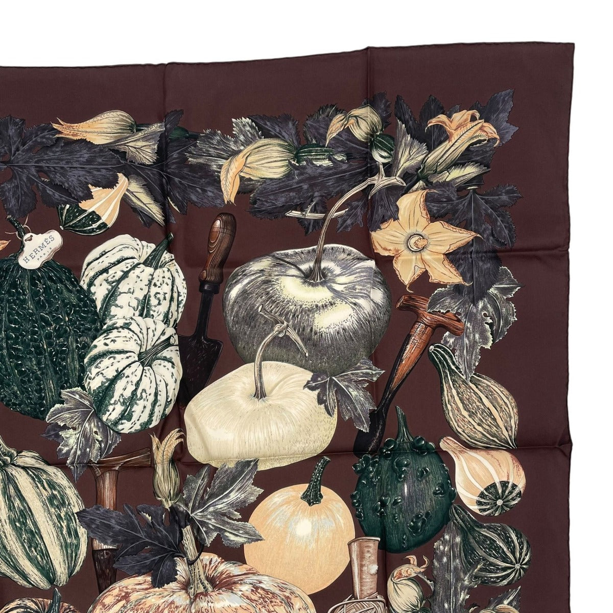 Hermes Scarf Silk Carre 90 Citrouilles ET Coloquintes Pumpkin and Colocint Brown — view 3