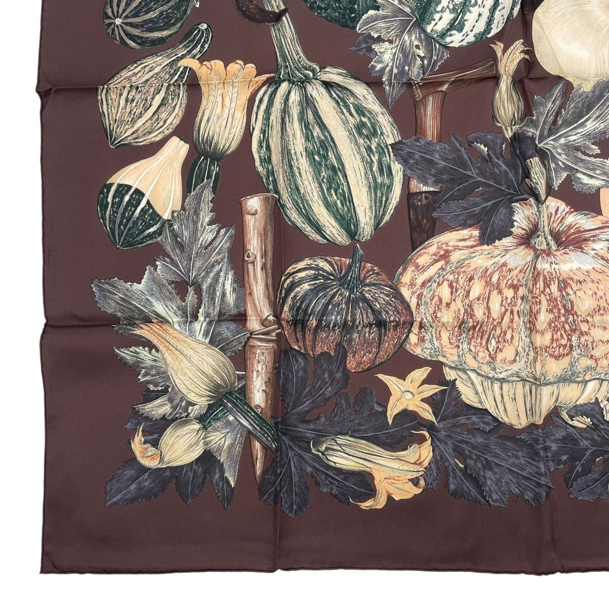 Hermes Scarf Silk Carre 90 Citrouilles ET Coloquintes Pumpkin and Colocint Brown — view 4