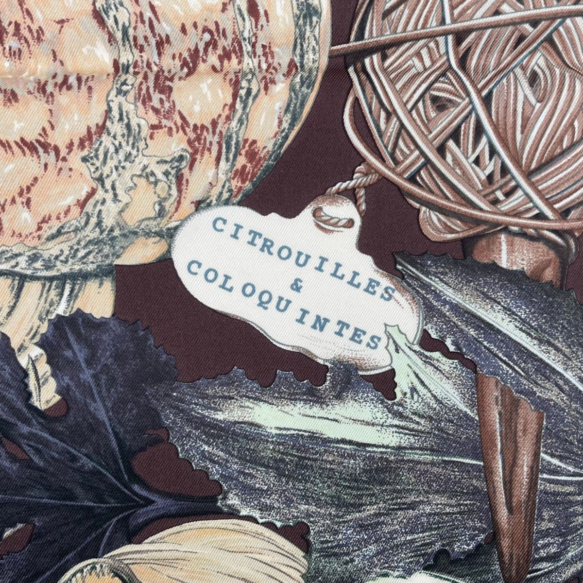 Hermes Scarf Silk Carre 90 Citrouilles ET Coloquintes Pumpkin and Colocint Brown — view 6