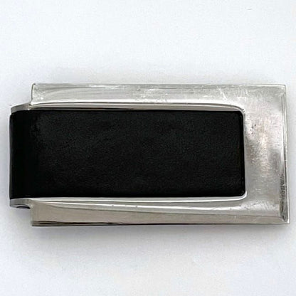 Gucci Money Clip Silver Black Excellent Condition Billfold Leather Metal