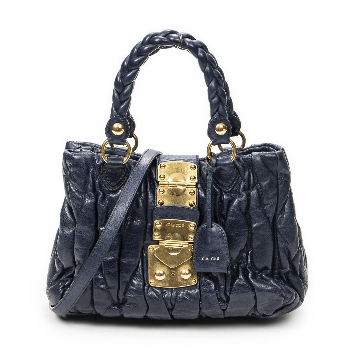 Miu Miu Miu Way Handbag Navy Matelasse Leather