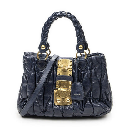 Miu Miu Miu Way Handbag Navy Matelasse Leather
