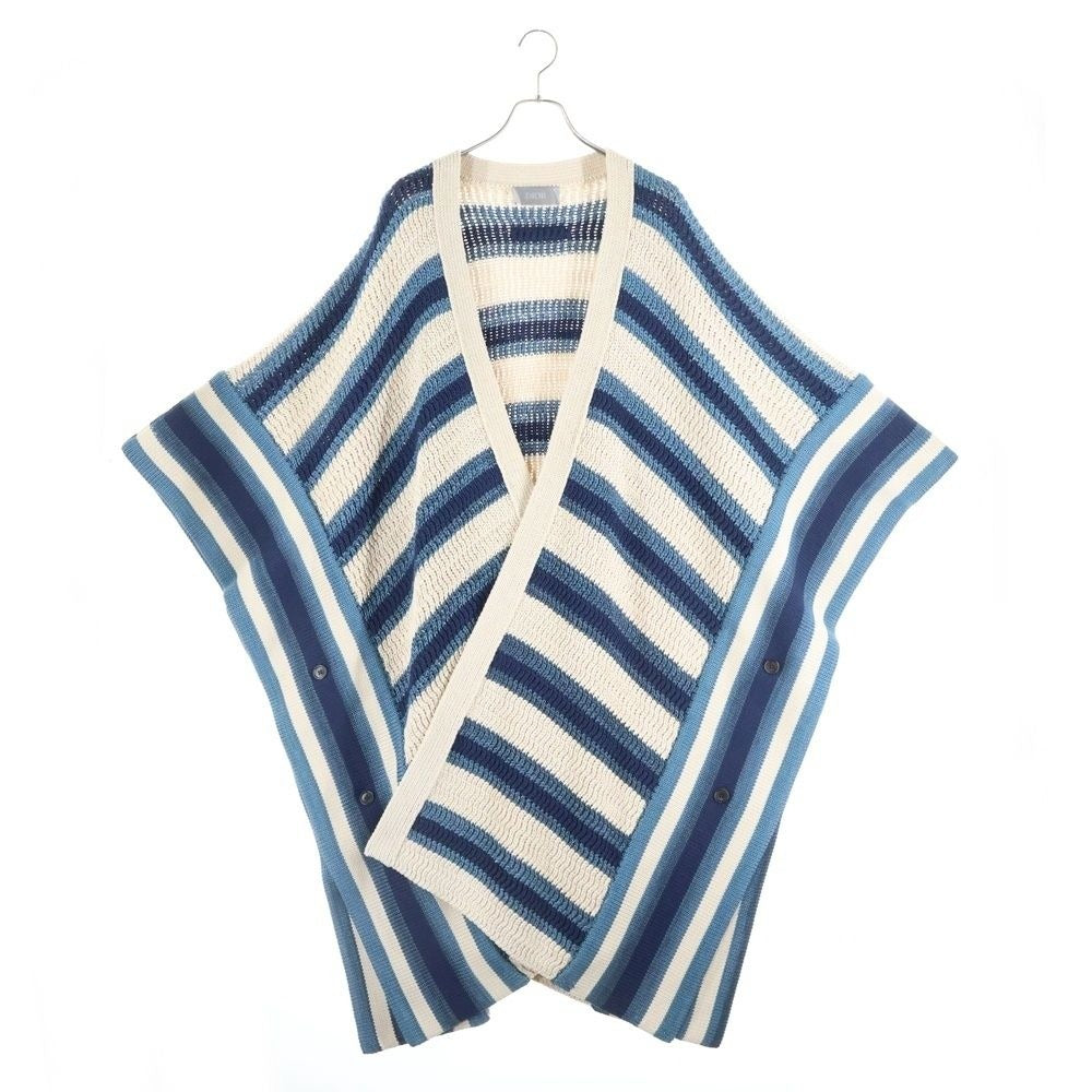 Dior Paray Forge O-chien's Multi Border Knit Poncho Beige Blue