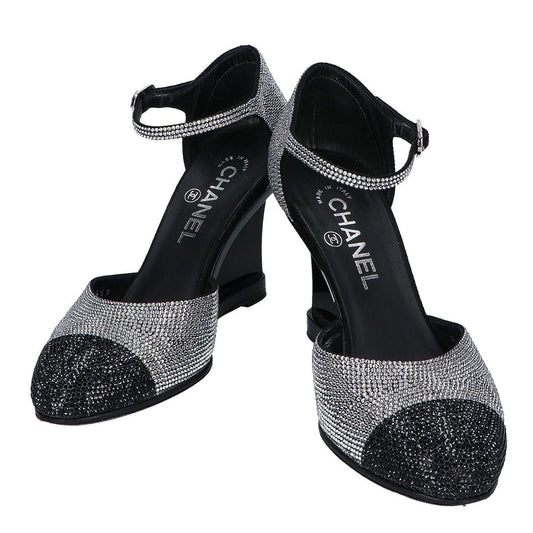 Chanel CC Logo Line Stone Heel Sandals 37c