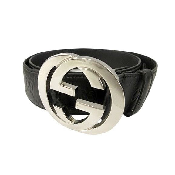 Gucci Interlocking Buckle Belt GG Black Leather
