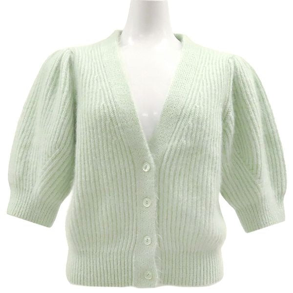Celine Cardigan Mohair Short Sleeve Knit Silk Mint Green M