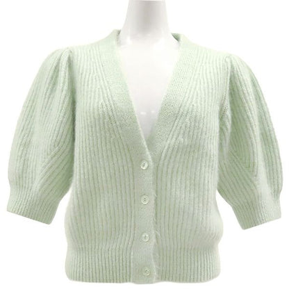 Celine Cardigan Mohair Short Sleeve Knit Silk Mint Green M