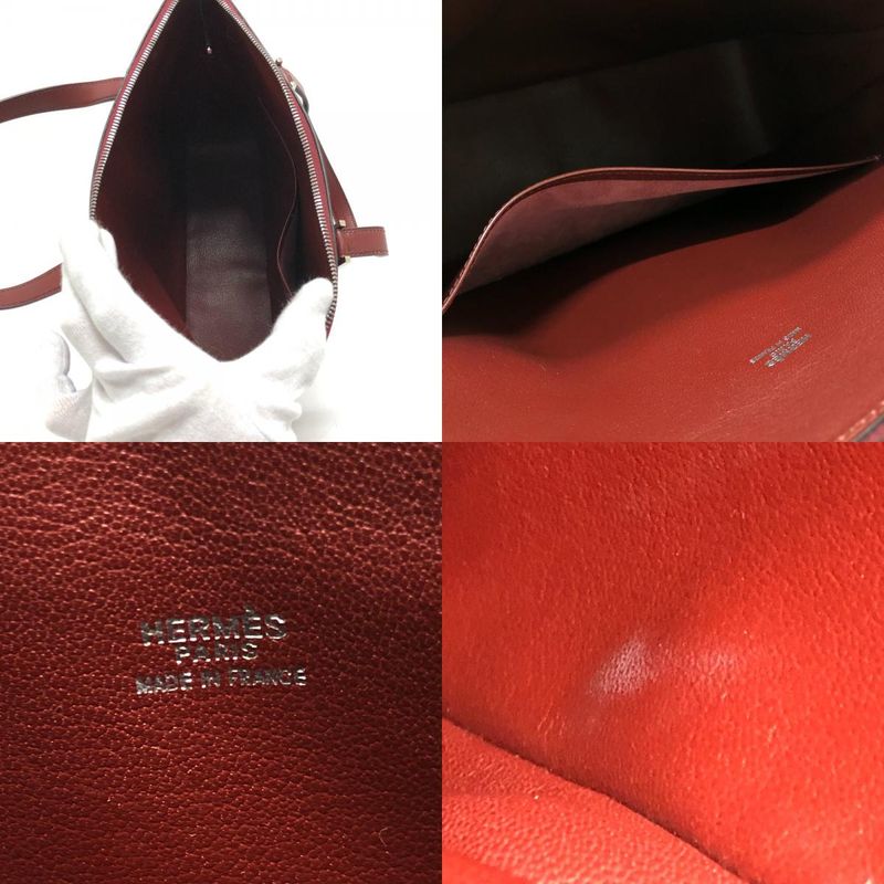 Hermes Tote Bag Escapada Box Calf Bordeaux Burgundy