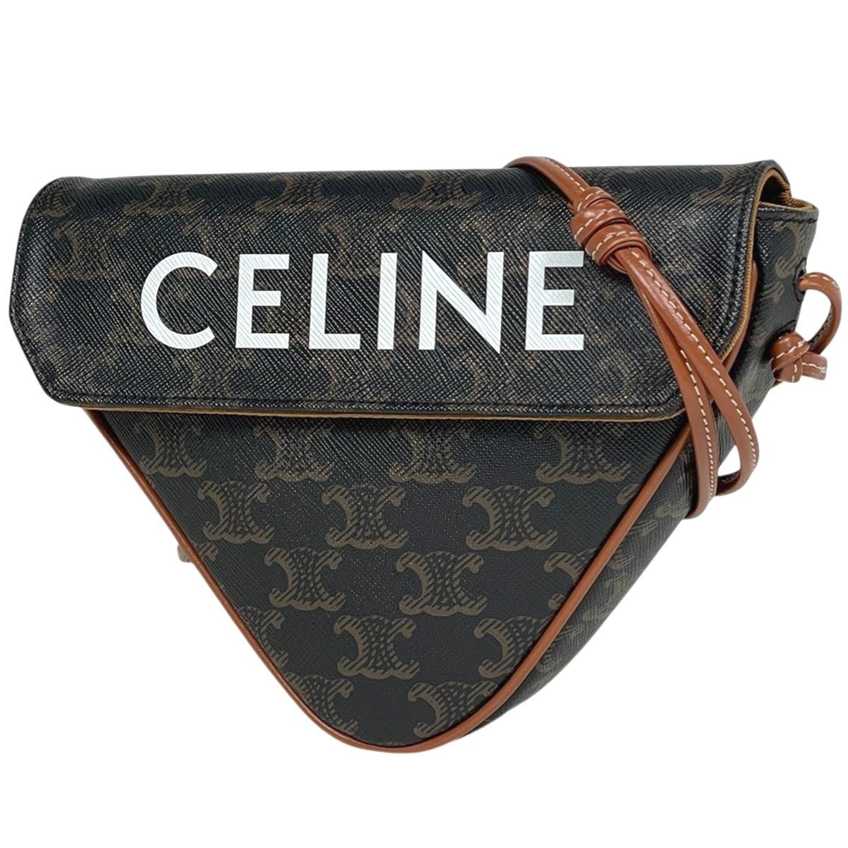 Celine Triomphe Shoulder Bag Triangle Black Brown