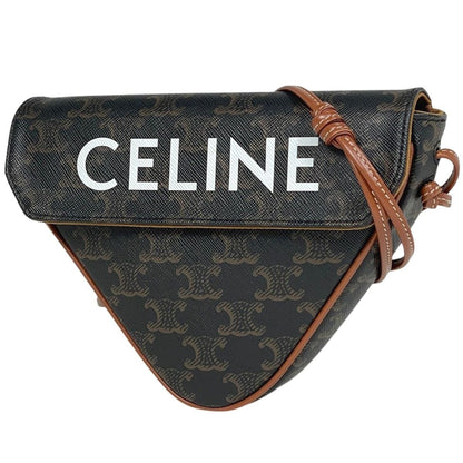 Celine Triomphe Shoulder Bag Triangle Black Brown