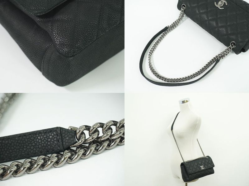 Authentic Chanel Matelasse Coco Mark Chain Shoulder Bag Pochette Soft Caviar