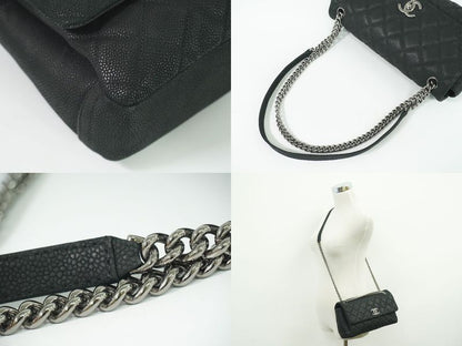 Authentic Chanel Matelasse Coco Mark Chain Shoulder Bag Pochette Soft Caviar