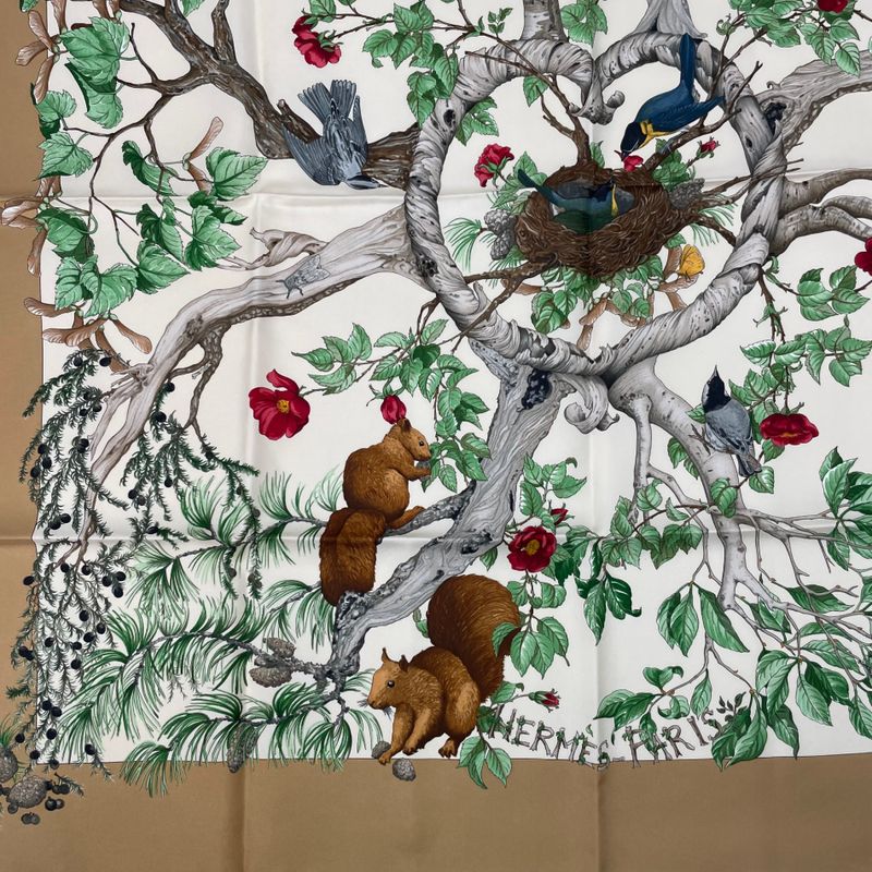 Hermes Carre 90 AU Coeur DES BOIS In The Woods Scarf Silk Blawan