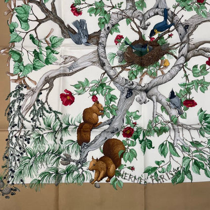 Hermes Carre 90 AU Coeur DES BOIS In The Woods Scarf Silk Blawan