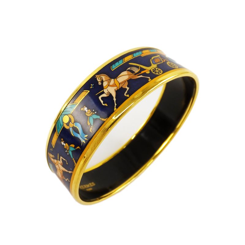 Hermes Enamel MM Bangle Navy-gold Hardware Bracelet Carriage Approx