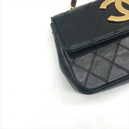 Chanel Big CC Logo Bicolor Push Lock Mini Quilted Chain Shoulder Bag Black