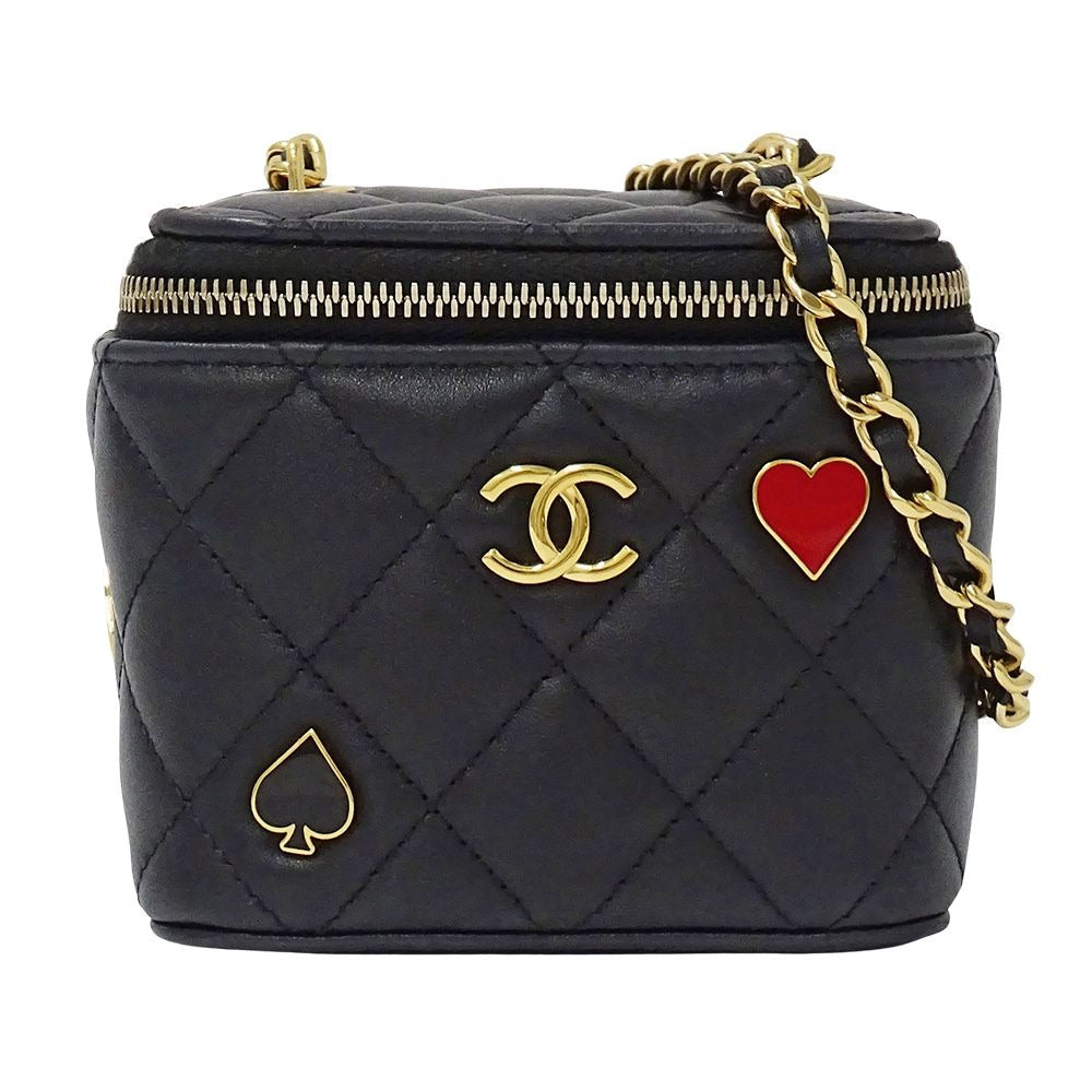 Chanel Quilted Shoulder Bag Lambskin Black Gold Chain Vanity Playing Card Suit