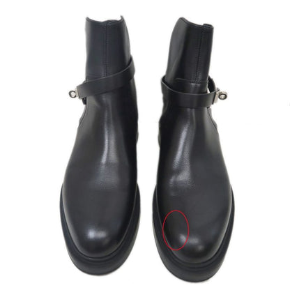 Hermes Short Boots Jeff Black Silver Hardware Leather Shoes — view 2
