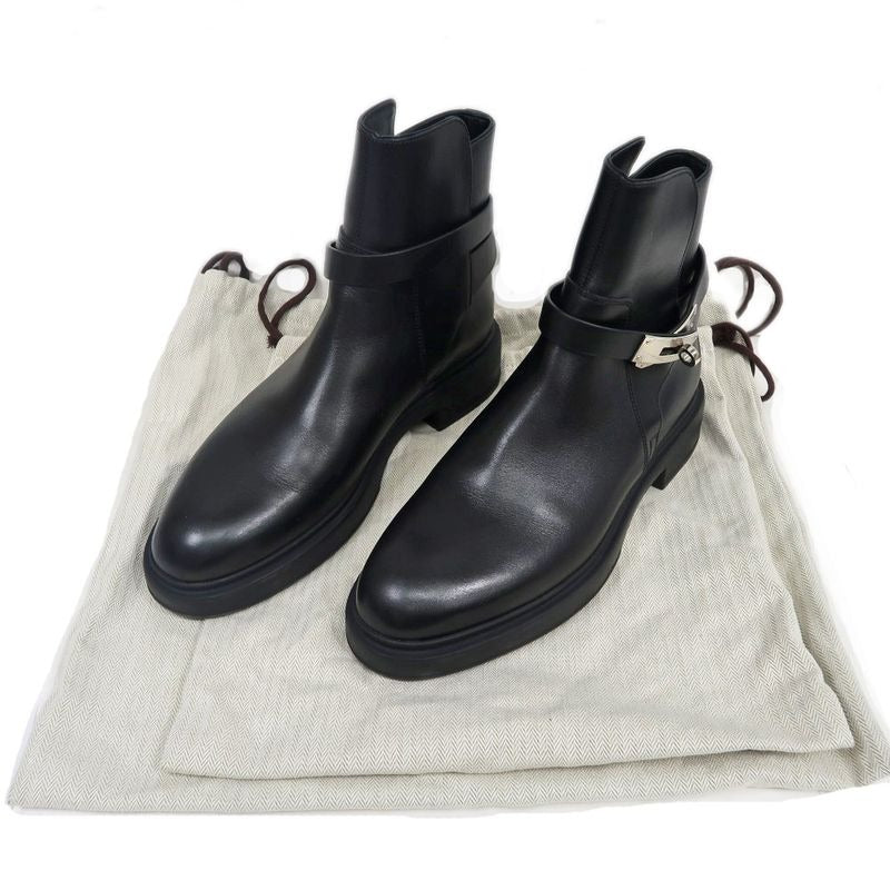 Hermes Short Boots Jeff Black Silver Hardware Leather Shoes — view 10