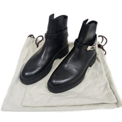 Hermes Short Boots Jeff Black Silver Hardware Leather Shoes — view 10