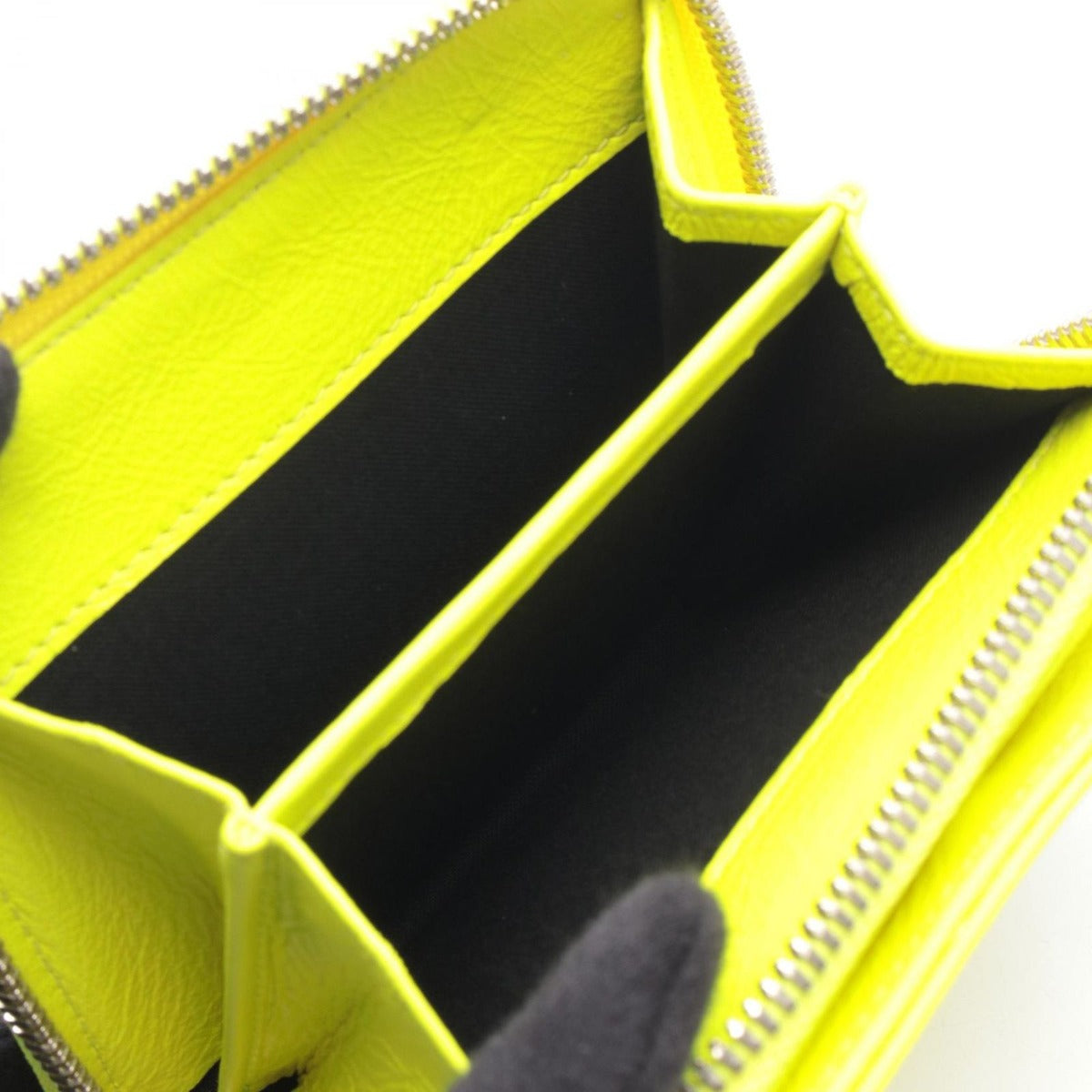 Balenciaga Round Wallet Classic Billfold Zip Neon Yellow Leather — view 3