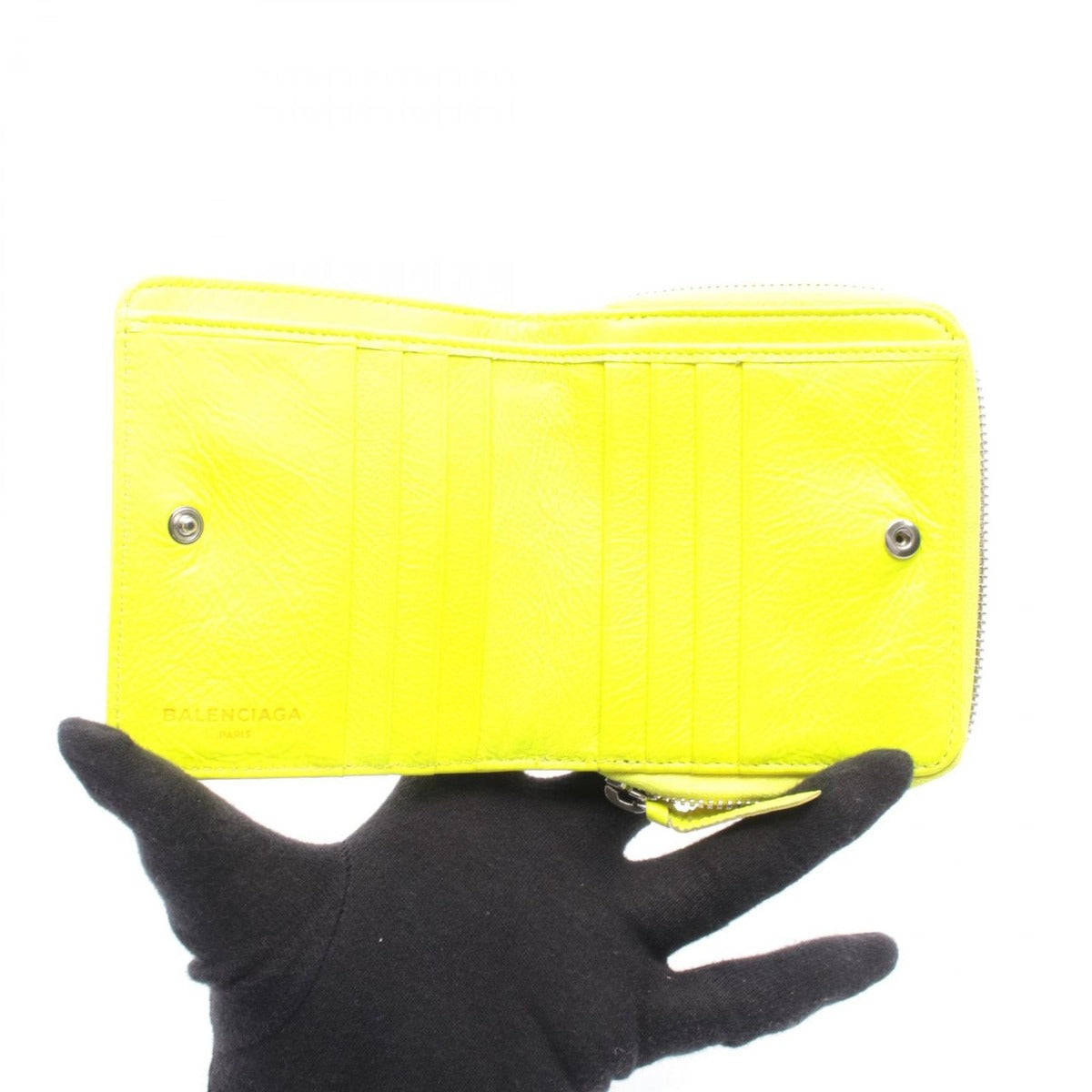 Balenciaga Round Wallet Classic Billfold Zip Neon Yellow Leather — view 4