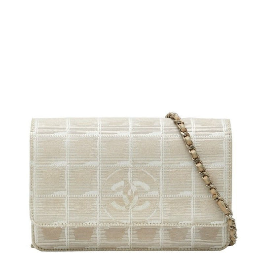 Chanel New Travel Line Chain Shoulder Bag Beige Nylon