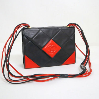 Chanel Quilted Shoulder Bag Lambskin Bicolor Black Red