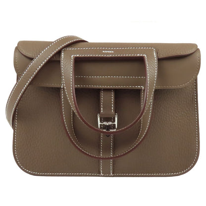 Hermes Halzan 25 Etoupe Silver Taurillon 2-Way Shoulder Bag