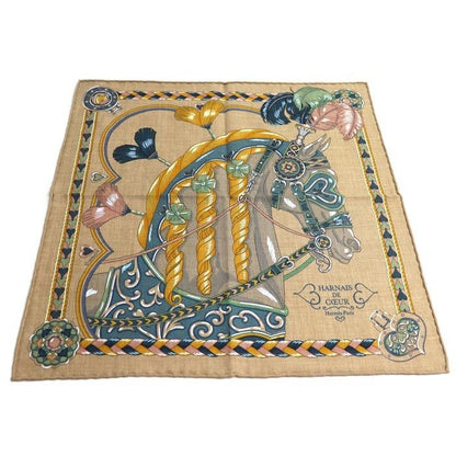 Hermes Carre 45 Gavroche Harnais de Coeur Arnais Scarf Caramel