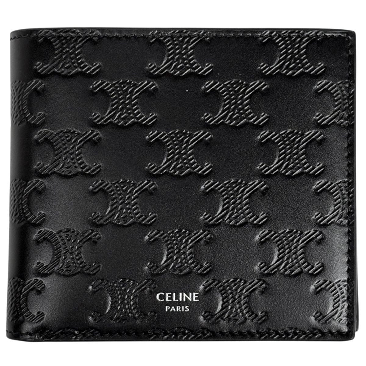 Celine Triomphe Bifold Wallet Logo Leather Black