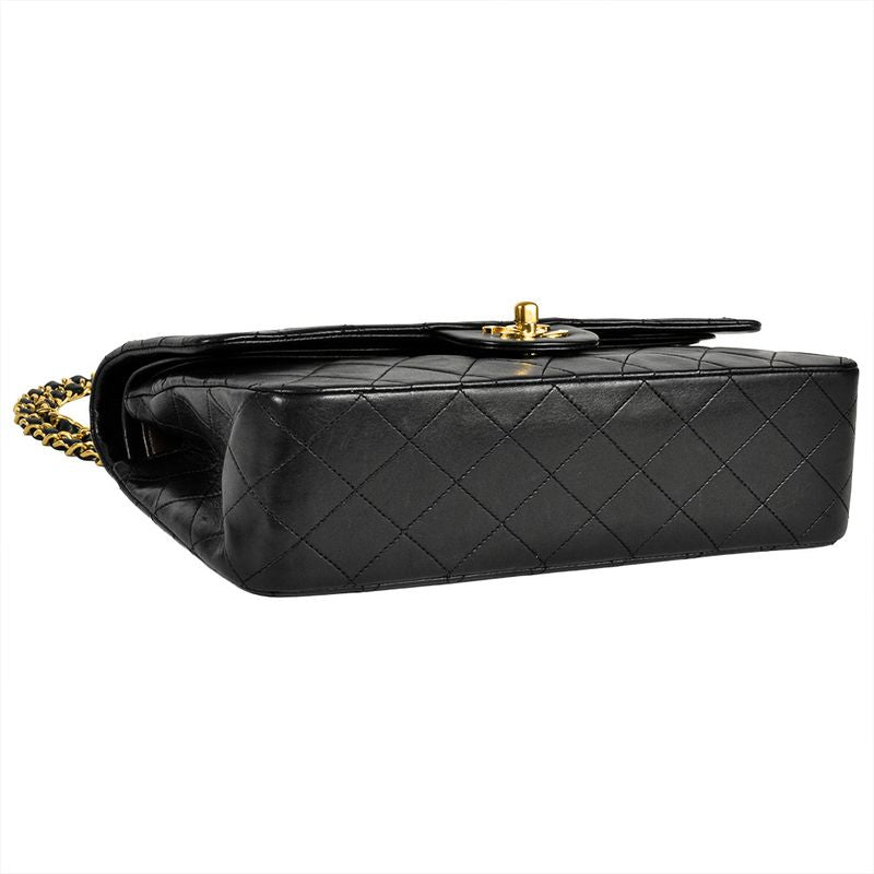 Chanel Matelasse 25 W Flap Chain Shoulder Bag Lambskin Black Gold Hardware Coco