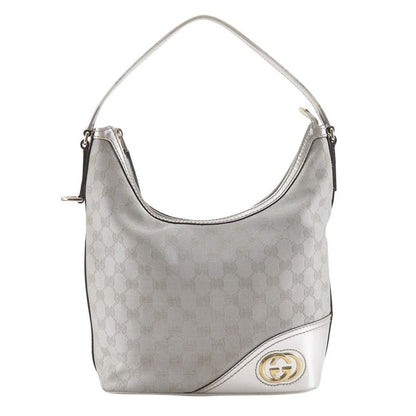 Gucci Interlocking G 182491 GG Canvas Silver Ladies Shoulder Bag