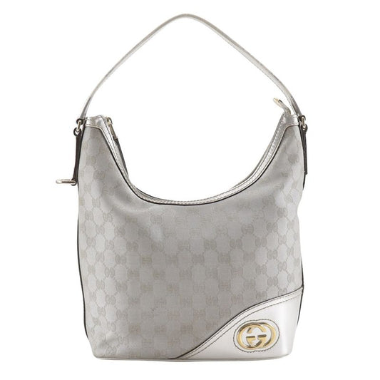 Gucci Interlocking G 182491 GG Canvas Silver Ladies Shoulder Bag