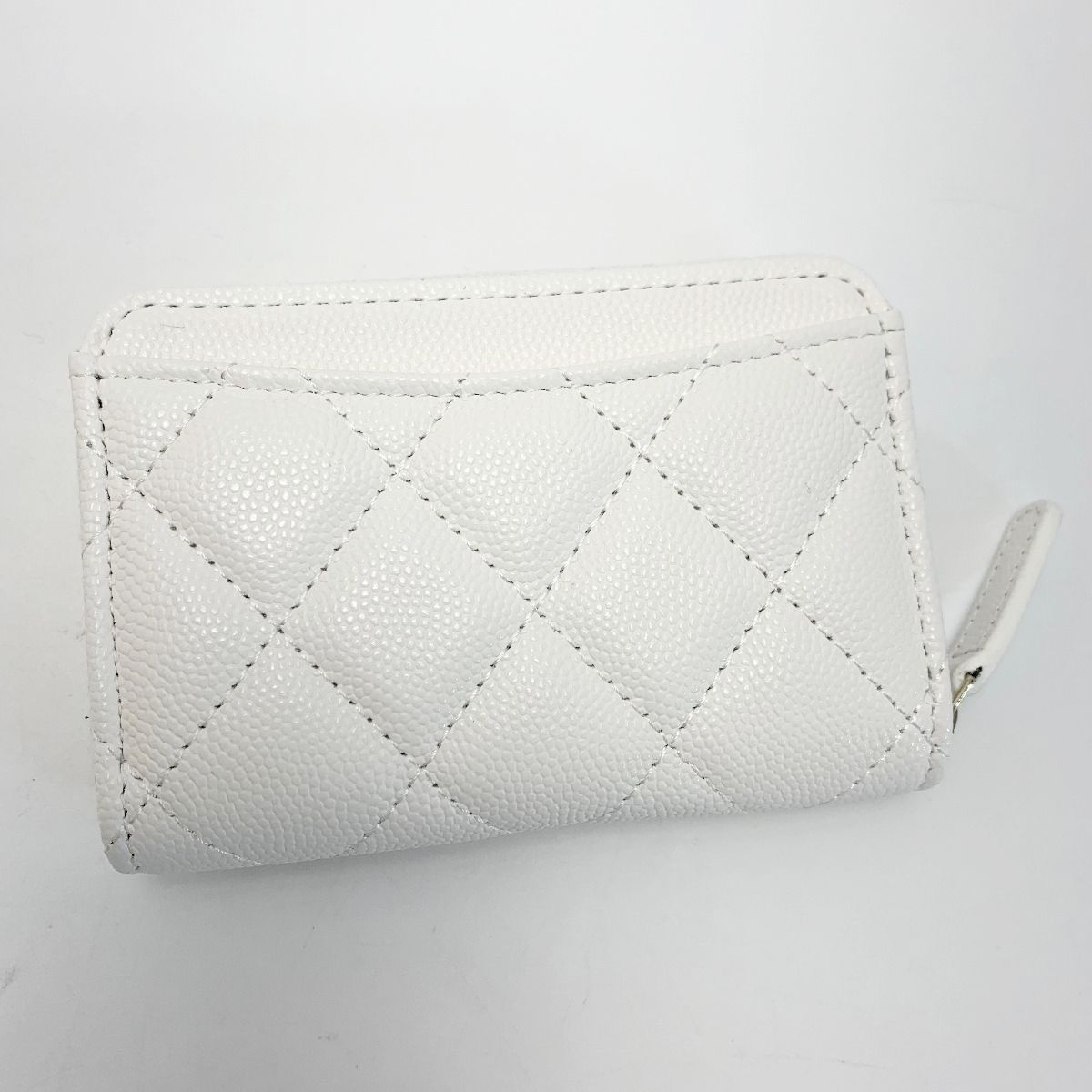Chanel Cocomark Caviar Skin Classic Zip Coin Purse Matelasse Ap0216 White