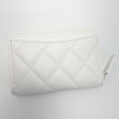 Chanel Cocomark Caviar Skin Classic Zip Coin Purse Matelasse Ap0216 White