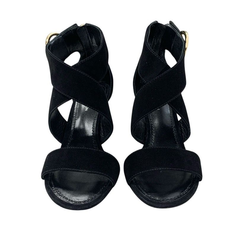 Louis Vuitton Horizon Line Sandals Shoes Suede Black Gold Lvhardware Wedge Sole