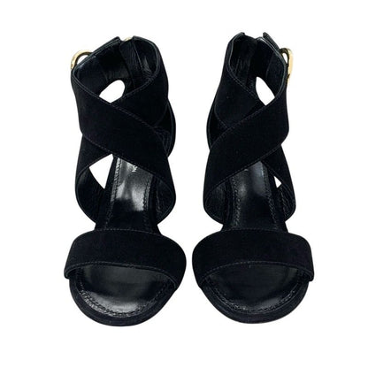 Louis Vuitton Horizon Line Sandals Shoes Suede Black Gold Lvhardware Wedge Sole