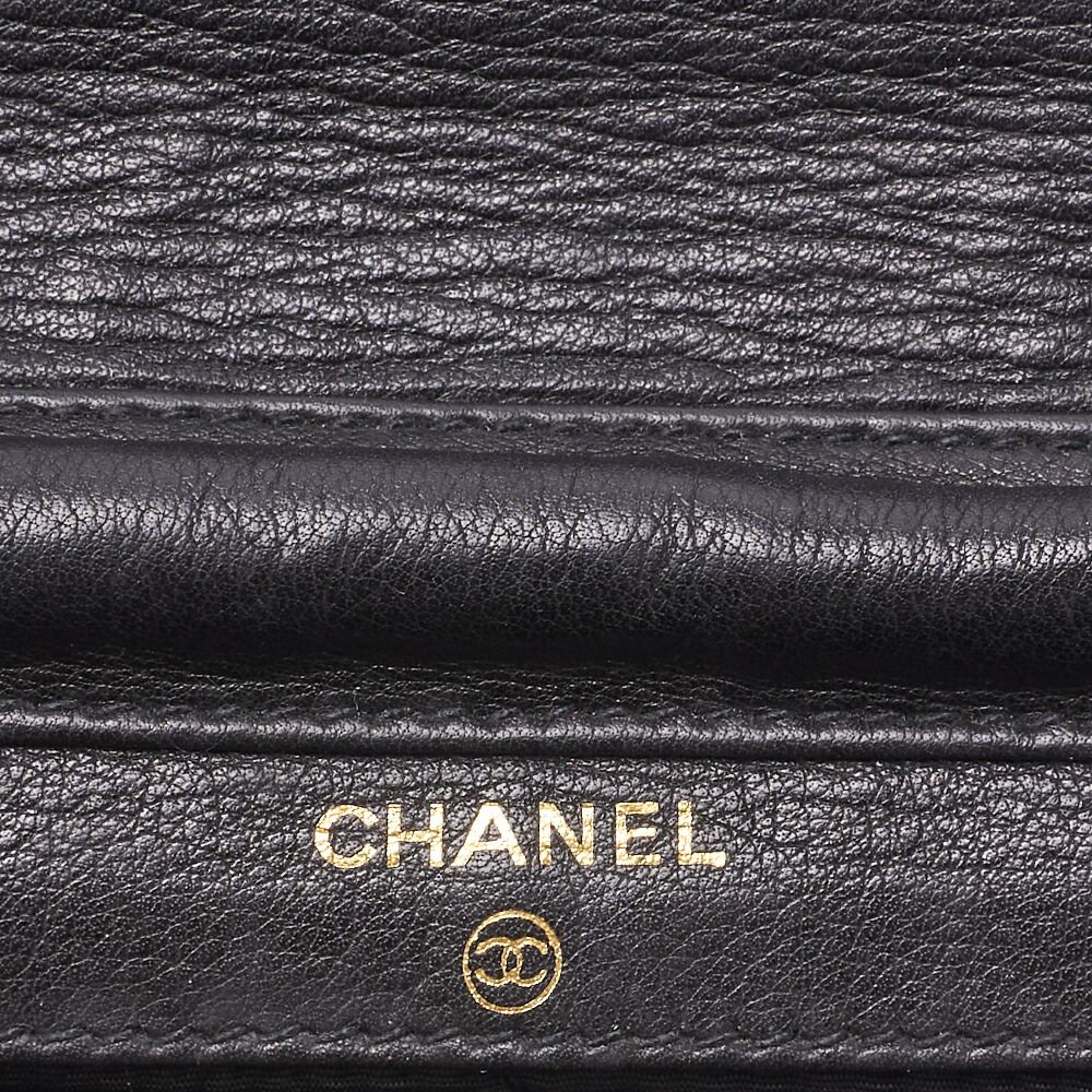 Chanel Shoulder Bag Chain Wallet Caviar Skin Black Silver Hardware Push Lock