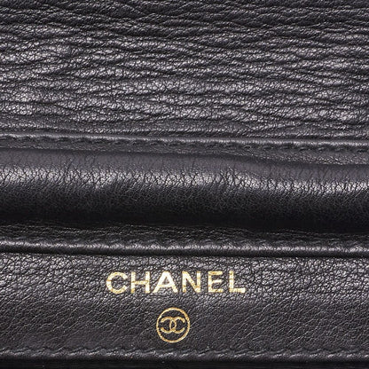 Chanel Shoulder Bag Chain Wallet Caviar Skin Black Silver Hardware Push Lock