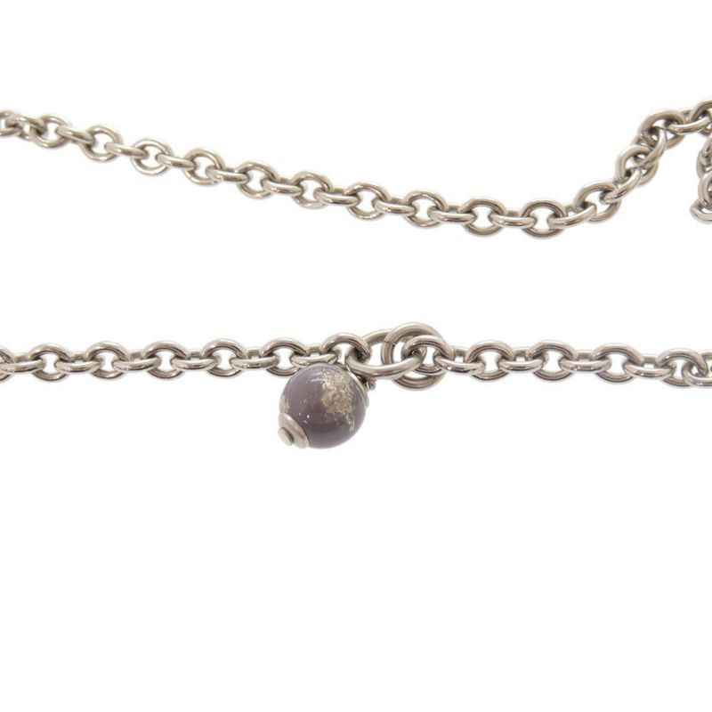 Chanel Coco Mark Metal Rhinestone Faux Pearl Silver Necklace 0470 Chanel